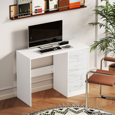 Randolh Computer Desk with Drawers Dressing Table High Gloss White