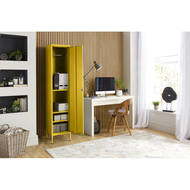 Farranshane Metal Locker Industrial Retro Tall Slim Storage Shoe Chest Rack, Yellow