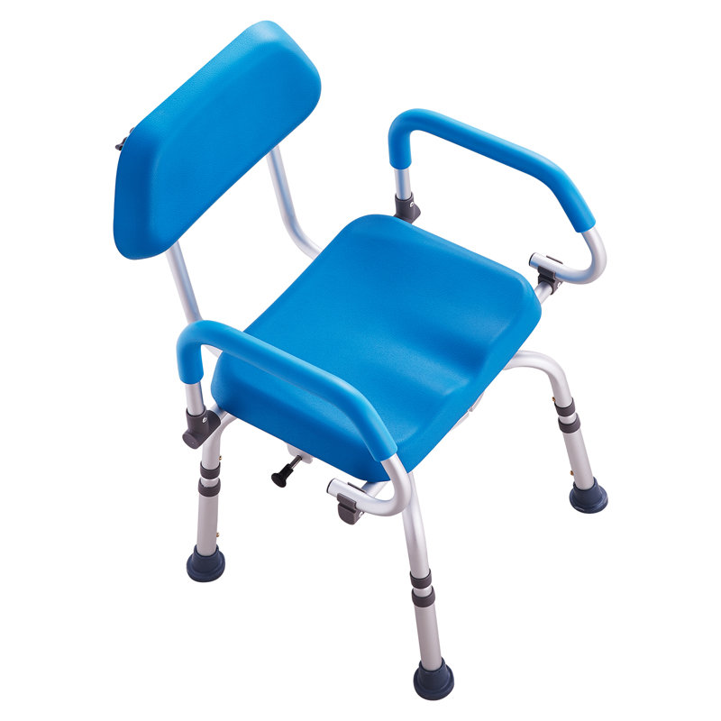Blue Adjustable Swivel Shower Chair with Padded Seat