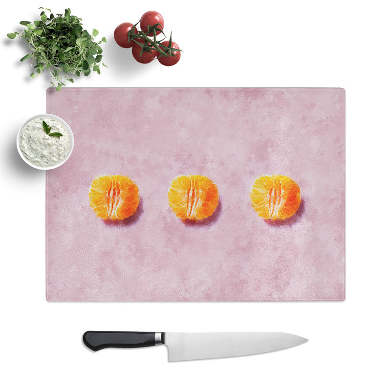 Tempered Glass Oranges on Pink Chopping Board, 20 cm x 28.5 cm