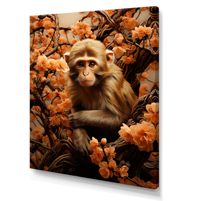 Palette d'automne brun - art mural singe, Toile tendue, H 32 po x l 24 po x P 1 po