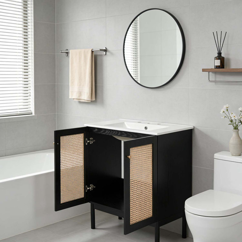 Meuble-lavabo en bambou de 30 po pour un rangement élégant, Noir