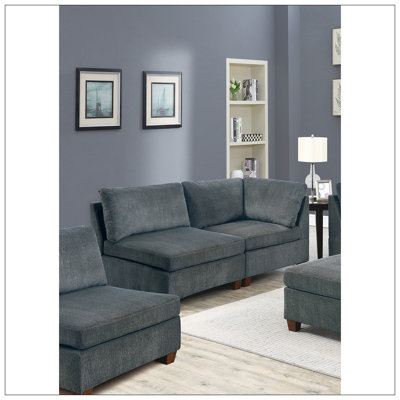 Ensemble de canapé modulaire en chenille gris modulaire de 7 pièces avec 3 pièces de coin, 3 fauteuils sans accoudoirs et 1 contreplaqué de repose-pieds