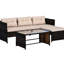 Mobilier de patio 3 pièces - Extérieur avec méridienne, coussins de dossier confortables, table en verre, canapé beige trempé flexible