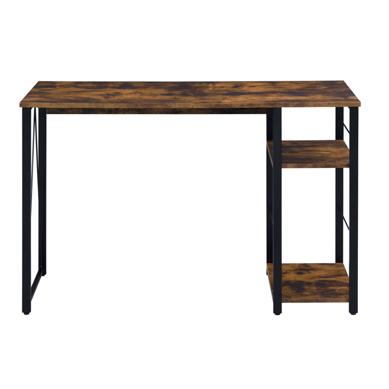 Weathered Oak And Black 2-Shelf Rectangular Writing Desk, Black/Brown