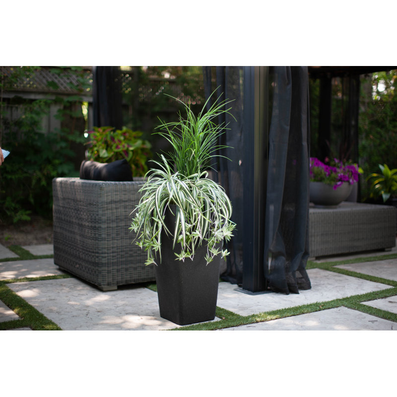 Acerra 30" Black Stone and Resin Tall Planters (Set of 2)