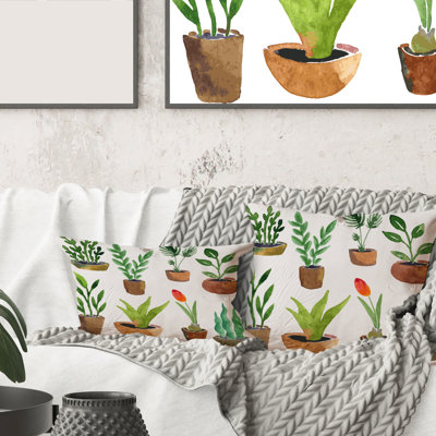 Rectangle,Eight Potted House Plants - Traditional Printed Throw Pillow
