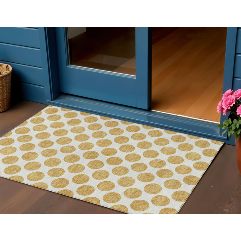 Tapis intérieur lavable à pois doré et ivoire 3 pi x 5 pi