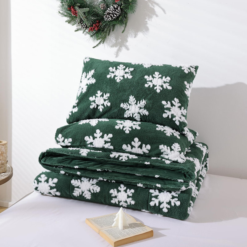 Ensemble d'édredon de Noël 3 pièces - édredon en flocon de neige blanc en 3D avec deux taies d'oreiller