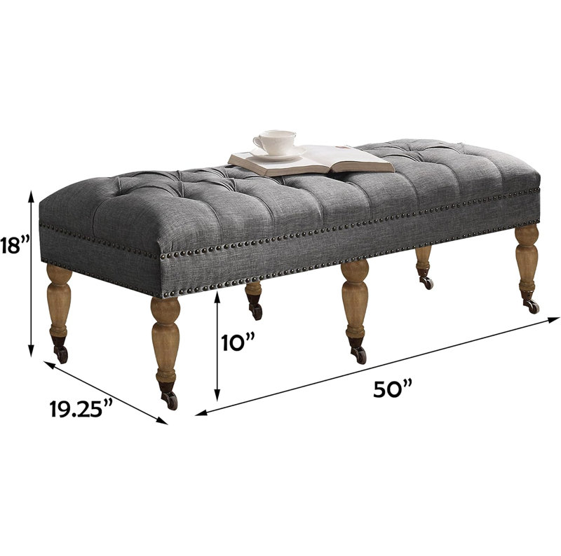 Dessus rembourré en polyester avec banc clouté rectangulaire pour le salon, repose-pieds, entrée de chambre à coucher, petit