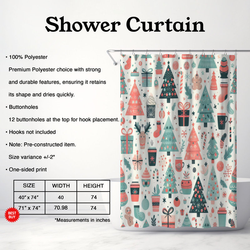 Rideau de douche standard 1 pièce Pastel Xmas, H 74 po x l 40 po