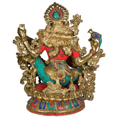 37" Brass Sarasvati Statue – Ethereal Veena-Cradling Goddess, Handcrafted Hindu Goddess of Wisdom Sculpture for Spiritual Home Decor
