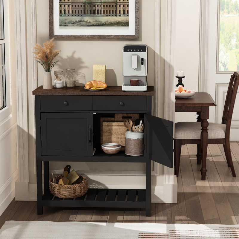 Console H 35,8 po avec 2 portes et tiroir, Brun foncé / noir