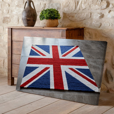 Canvas A Rectangular Area Rug Featuring The Union Jack Design Prominently Wall Art Displaying Bold Red White And Blue Colors The Rug S Canvas Wall Art