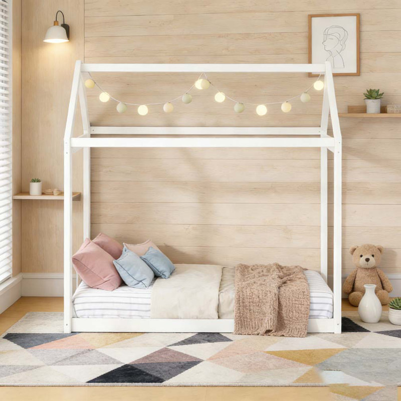 Lit simple en bois, Blanc