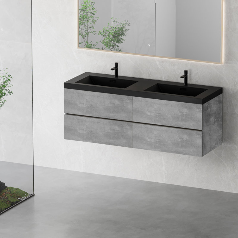 Meuble-lavabo mural flottant avec lavabo, meuble-lavabo mural moderne, 59"
