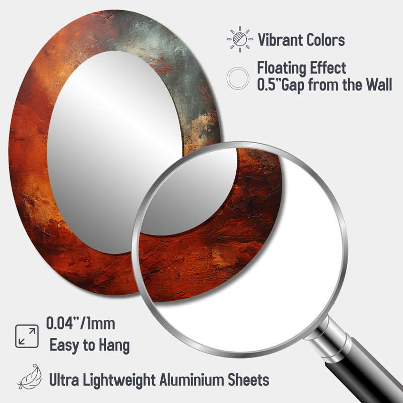 Marron Mars mystère planète I - notre grand système solaire miroir, miroir mural décoratif rouge, art imprimé en métal, Ovale