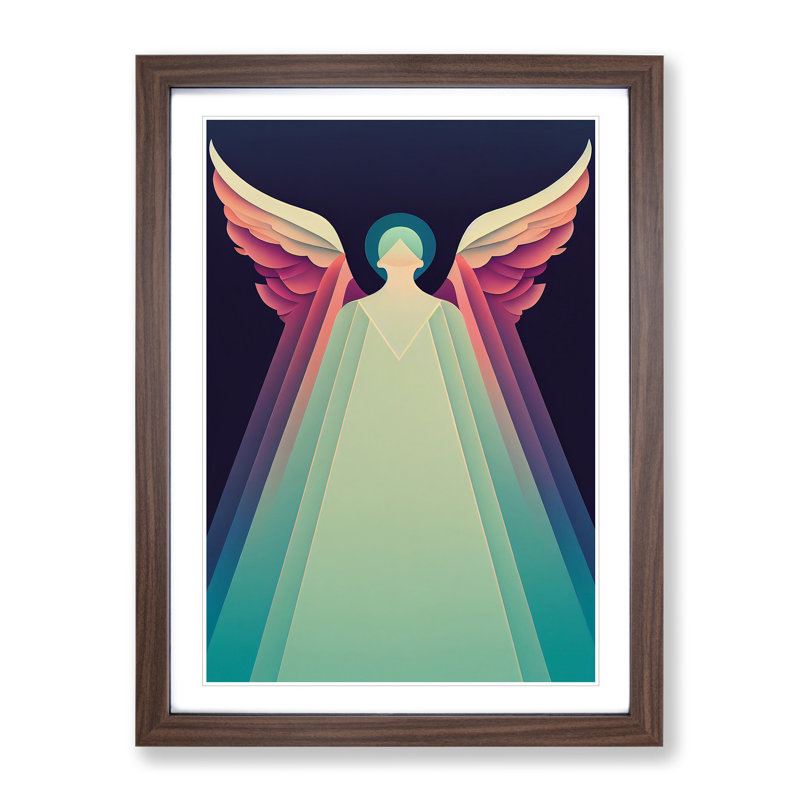 Art Deco Angel Vol.1 - Wall Art, 34cm H x 25cm W x 2cm D, Walnut Framed Paper