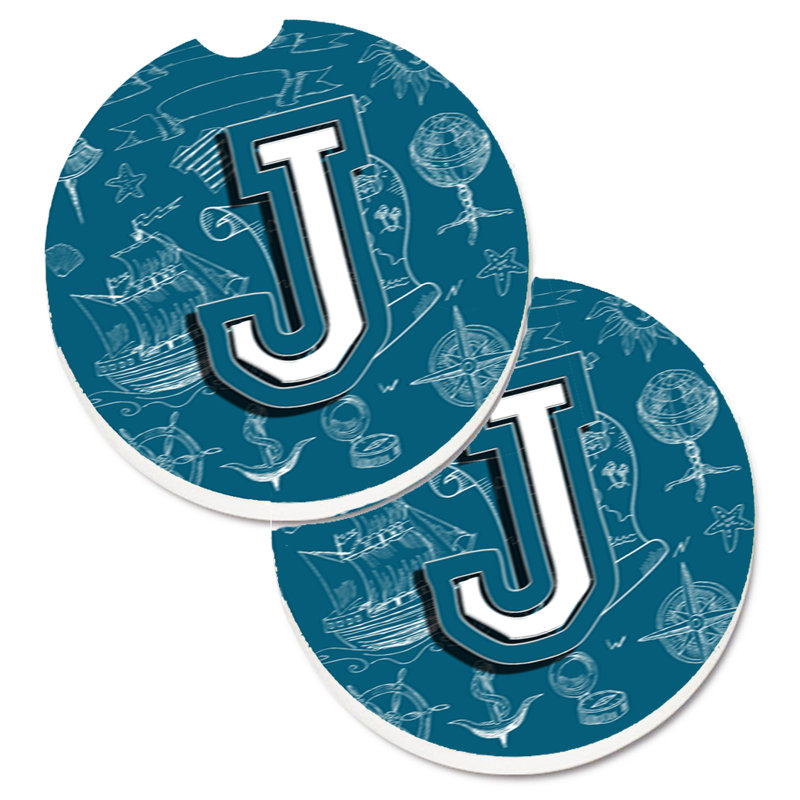 Ceramic Round 2 Piece Car Coaster Set, J