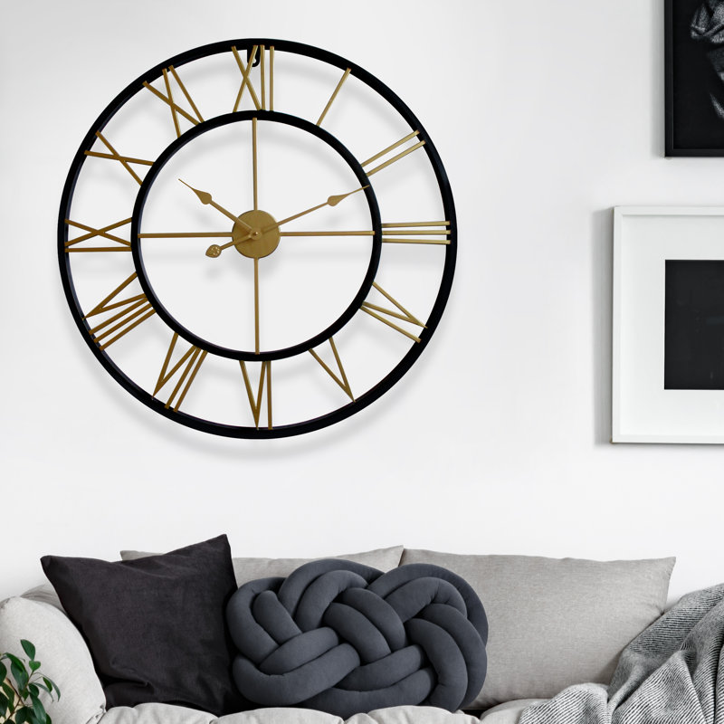 Hackney Roman Iron Wall Clock, 76cm H x 76cm W x 5cm D, Gold/Bronze