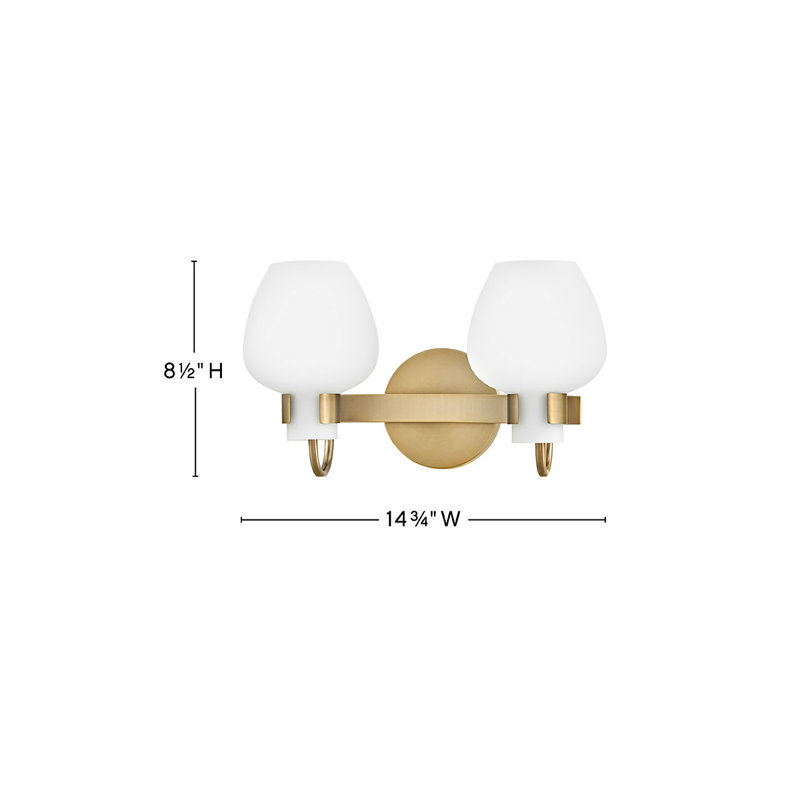 Sylvie 14.75" Two-Light Bath Vanity Fixture, Textured Heritage Brass