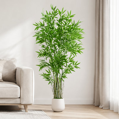 Arbre de bambou artificiel de 6 pi avec tiges de bambou naturel, plante de faux bambou réaliste pour la décoration intérieure, verdure réaliste pour le salon, la chambre à coucher et le bureau