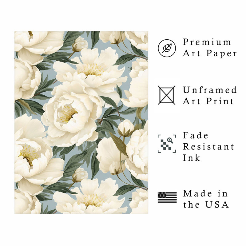 Motif de pivoines florales, impression d'art sans cadre, H 36 po x l 24 po