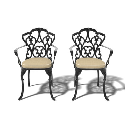 Aluminium Outdoor Dining Armchair with Random Colors Cushion (Set of 2)
