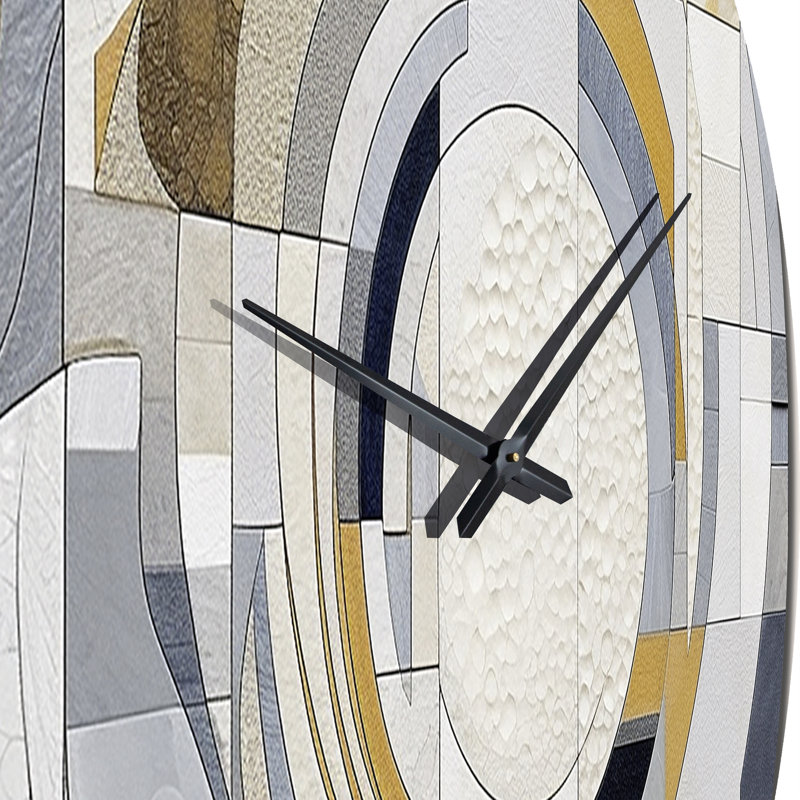 Metal Wall Clock - Grey and Yellow Mosaic III, Extra Large