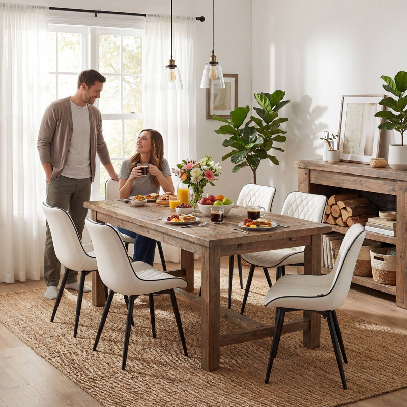 Modern Dining Chairs Faux Leather Upholstered Kitchen Chairs Side Chair With Metal Legs, White