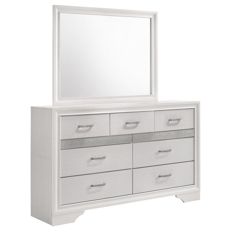 Commode 9 tiroirs avec miroir SantaAna, Blanc / gris