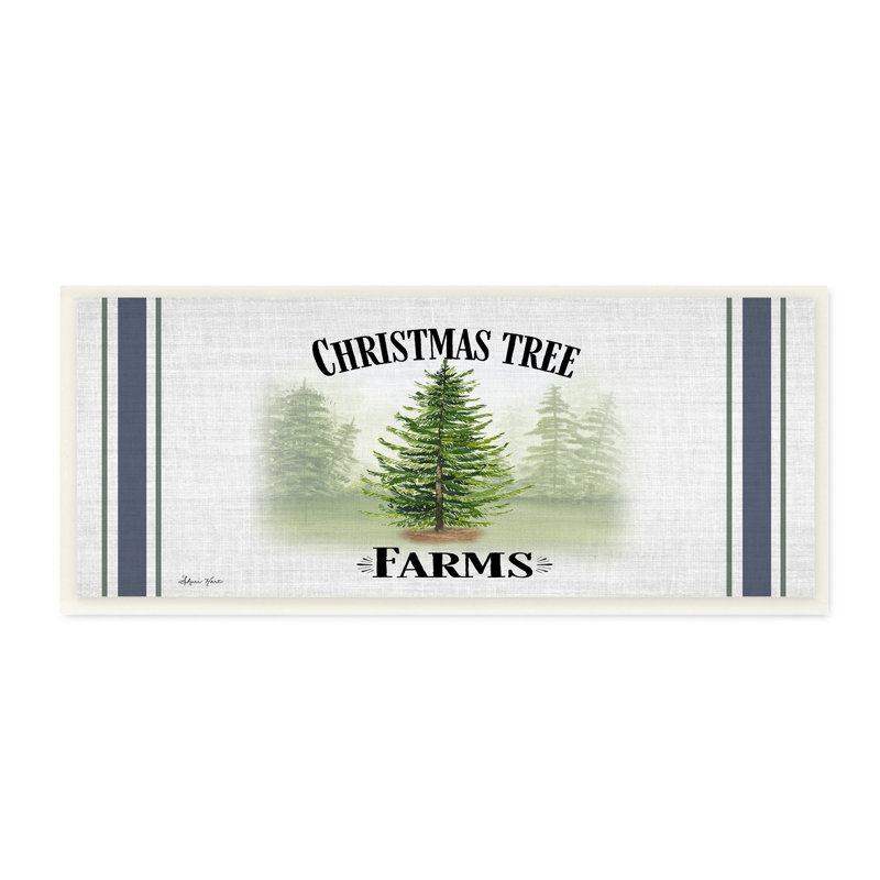 Arbre de Noël charmant, arbre de Noël, rayures et bleu ferme par Sheri Hart-impression d’art graphique, Plaque en bois