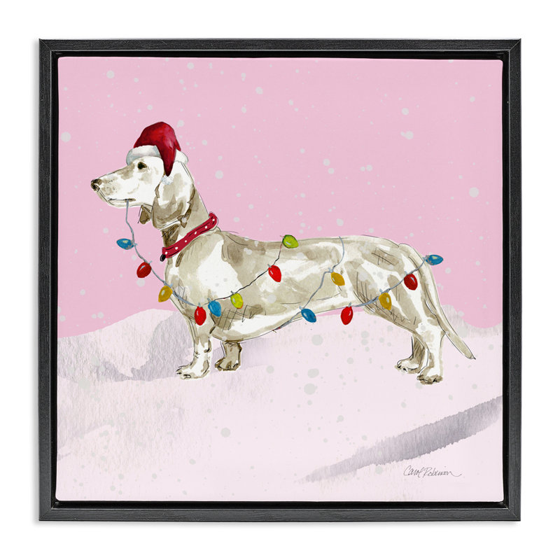 Cadre flottant Christmas Lights Dachshund, design par Carol Robinson, H 18 po x l 18 po, Cadre flottant noir de jais