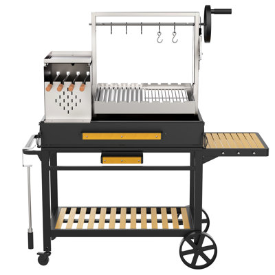 Brand-man Argentine Santa Maria Grill, Stainless Steel Wood & Charcoal BBQ, 6-in-1 Versatile BBQ Station with V-Channel Grate, Fire Bricks & Complete Pro Accessory Kit
