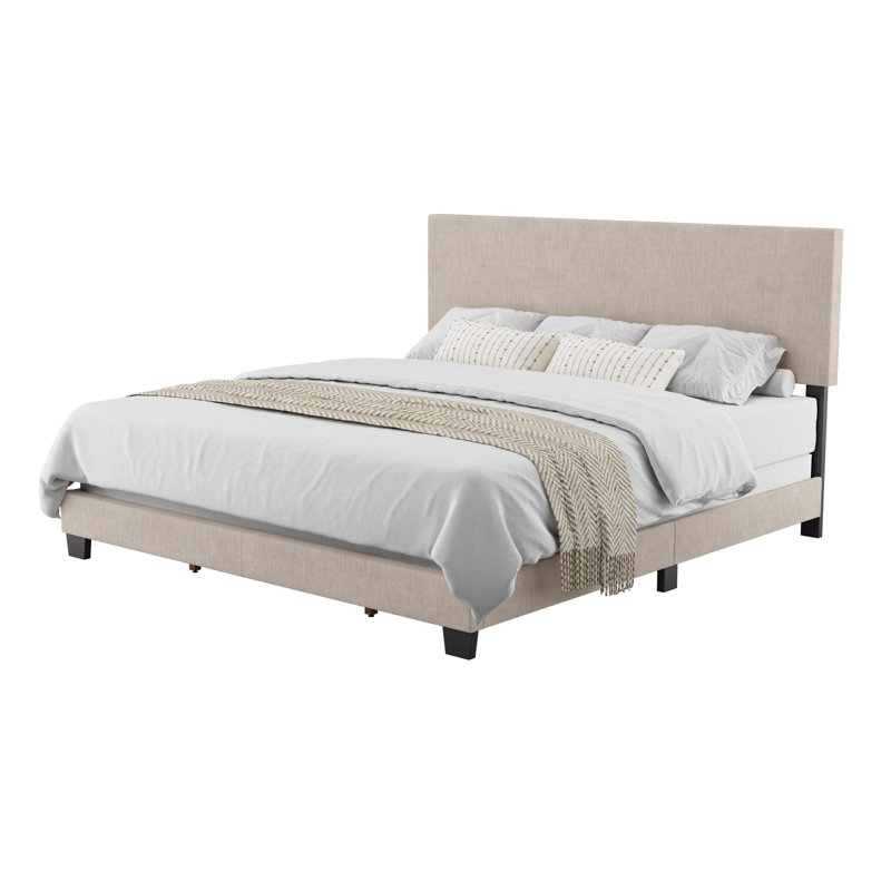 Lit tapissier Arlea, Très grand, Polyester beige