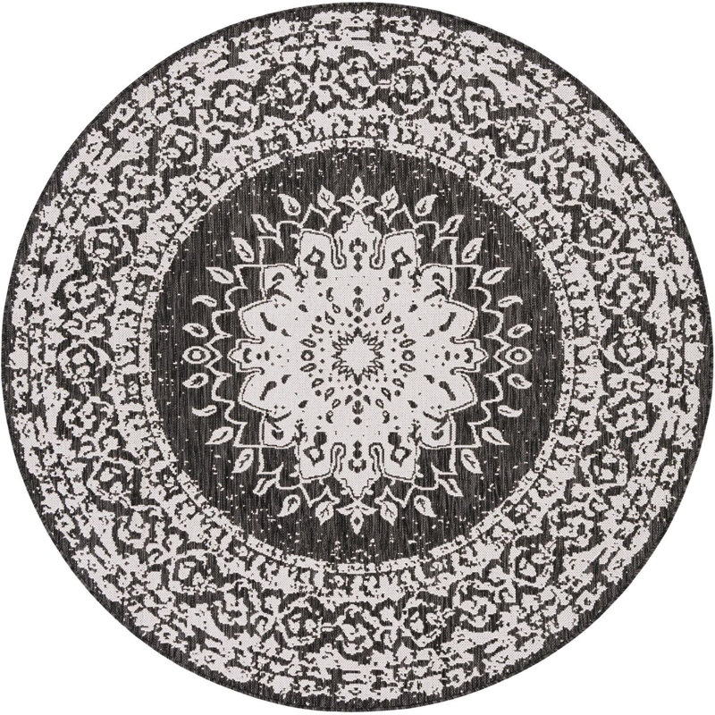 Tapis noir et blanc Contemporary Hitchens, Rond 6 pi 1 po