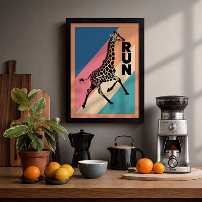 Giraffe Run Retro - Framed Print