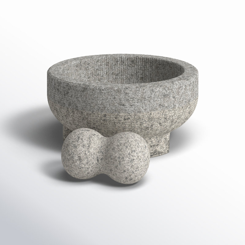 Large Gray Granite Molcajete Mortar and Pestle, 4-Cup