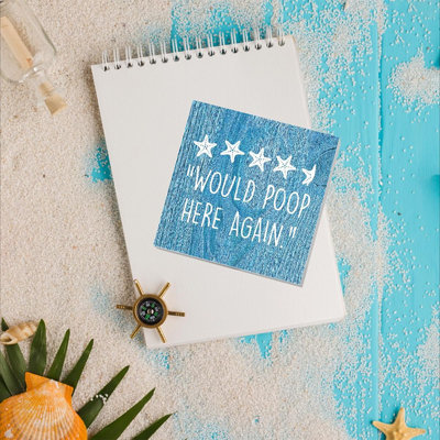 «Will Poop Here Again», affiche humoristique de toilettes côtières avec motif d'étoiles de mer pour la maison ou la maison de plage