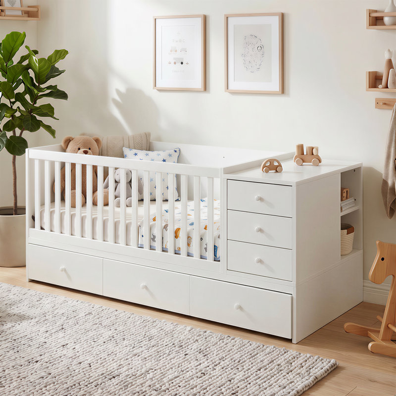 Lit de bébé convertible 2 en 1 et lit de jour avec tiroirs de rangement - Blanc