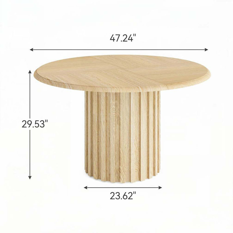 Table de salle à manger de 47 po pour 4 personnes, table de salle à manger en bois avec piédestal cannelé