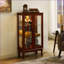 Armoires | Vitrine lumineuse en cerisier lumineux, solide & amp; Bois composite avec tablettes réglables, dossier en miroir | Traditionnel | Salon-1791286181