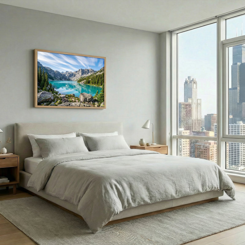 Ensemble de 1 tableau sur toile représentant un lac de montagne, H 18 po x l 24 po, Naturel