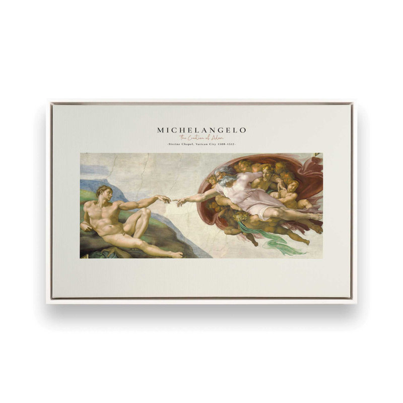 La création d'Adam par Michel-Ange v2, H 8,75 po x l 12,75 po, Cadre flottant blanc opaque