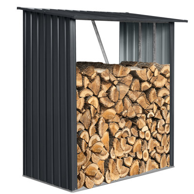 Outdoor Firewood Storage Shed 3Ft X 5Ft - Heavy-Duty Metal Construction Black Rust- For Long-Term Use