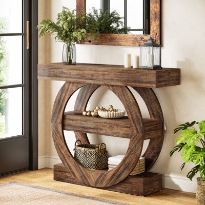 41.3" Farmhouse Console Table, 3-Tier Sofa Table with Storage Shelves for Living Room, Hallway, Foyer