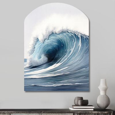 «Ocean Wave Motion III» - reproduction d'art asymétrique en métal sur une plage moderne