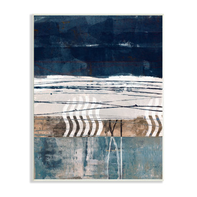 36_Art mural abstrait sur toile tendue avec lignes bleues et lignes tendues par Dan Meneely