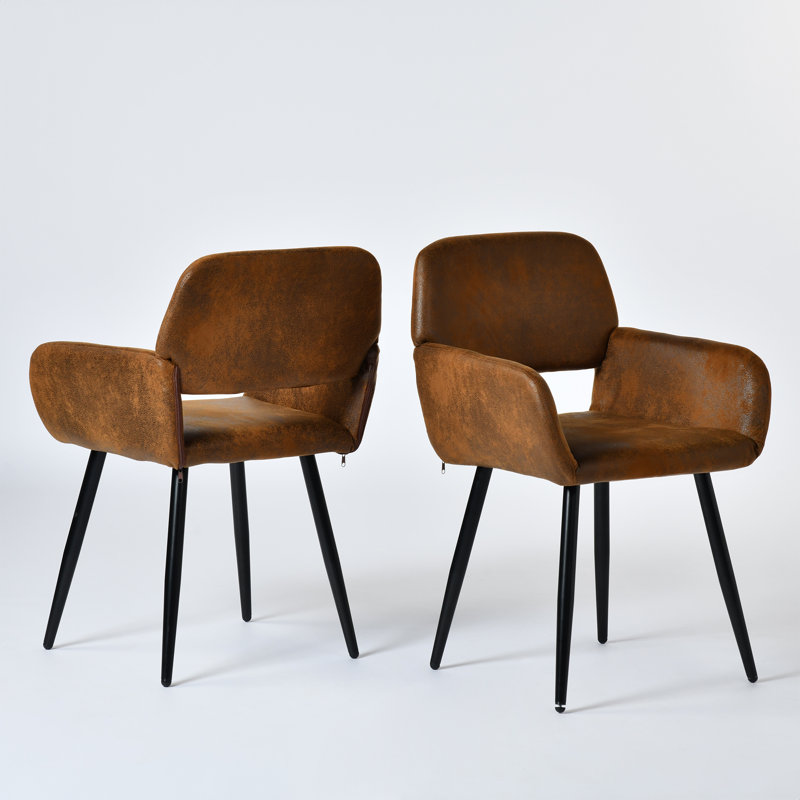 Ensemble de 2 chaises de salle à manger avec accoudoirs pour accoudoirs Huburt, Brun / Noir