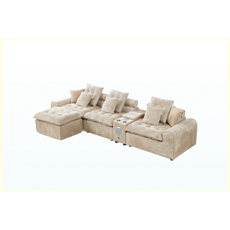 Canapé modulaire modulaire avec coussins Chameau, 143.2" W